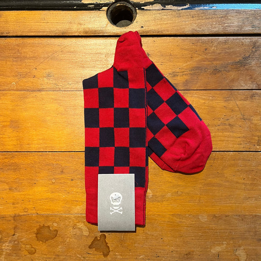 Regent - Cotton Socks - Multi Check - Red and Navy