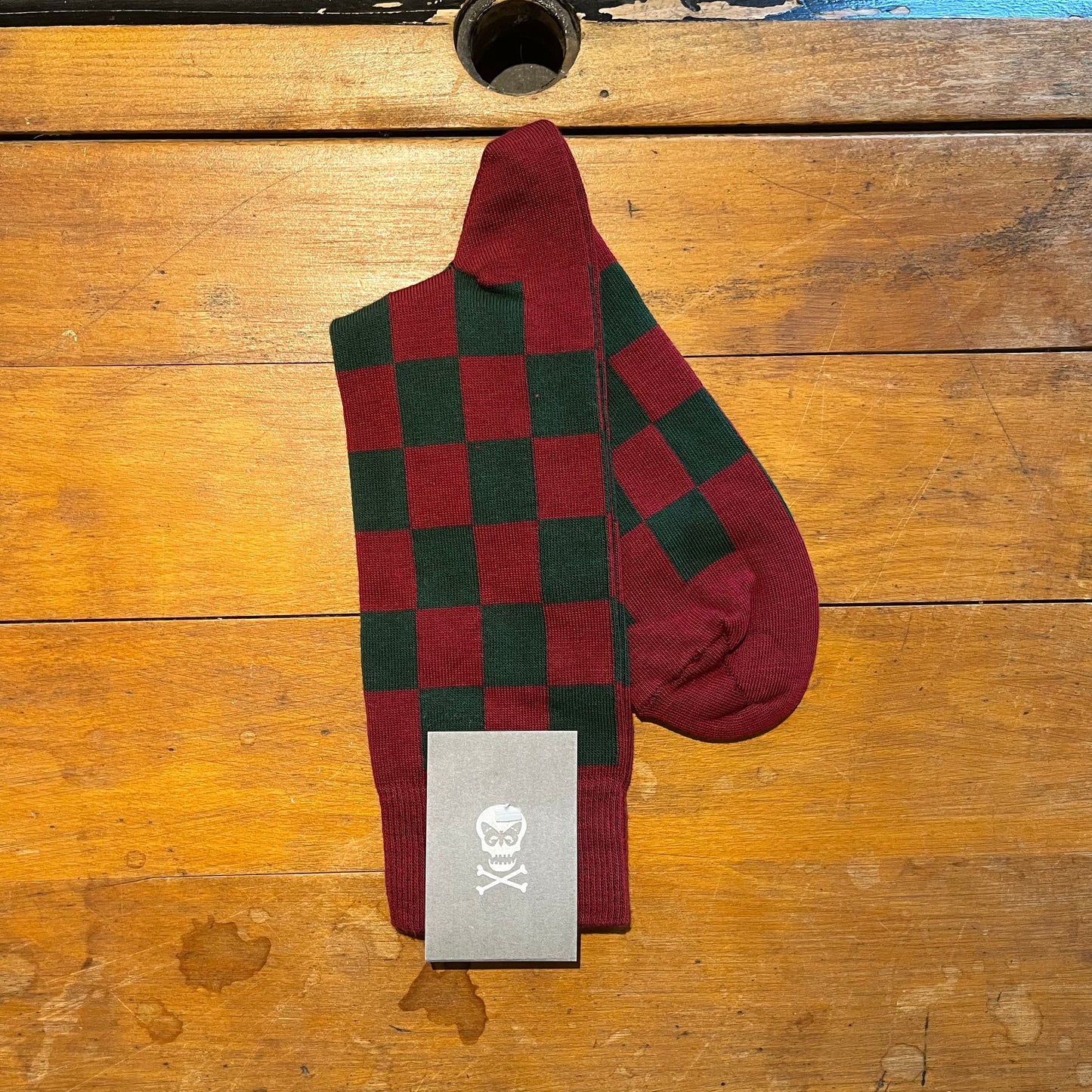 Regent - Cotton Socks - Multi Check - Burgandy and Green