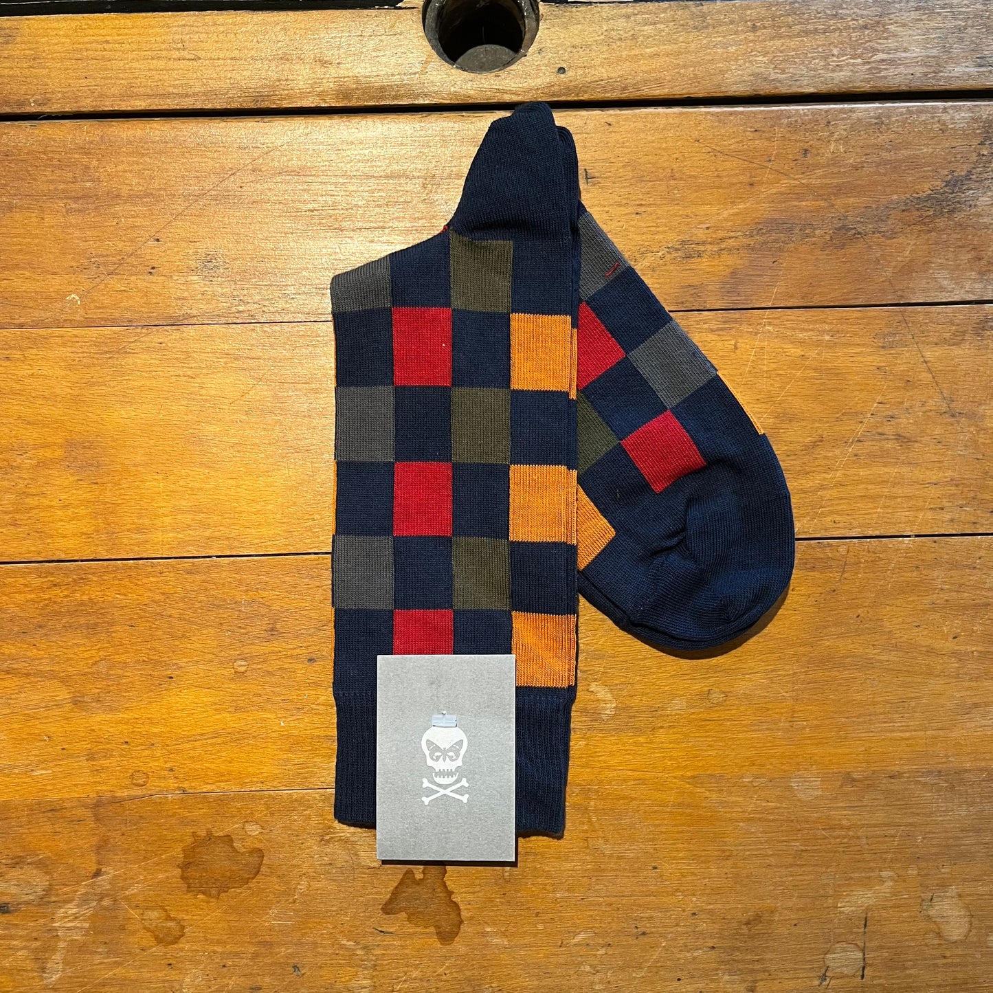 Regent - Cotton Socks - Multi Check - Navy and Multicoloured