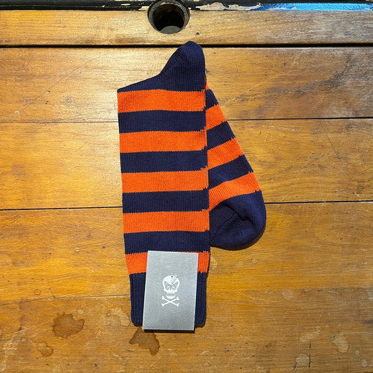 Regent - Cotton Socks - Hoops - Navy & Orange