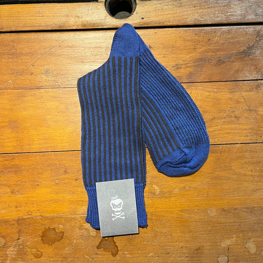 Regent - Cotton Socks - Vertical Stripes - Pale Blue & Grey