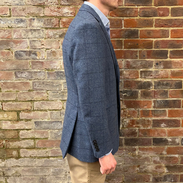 Regent - Two-Button Jacket - 'Max' - Blue Wool Tweed Overcheck