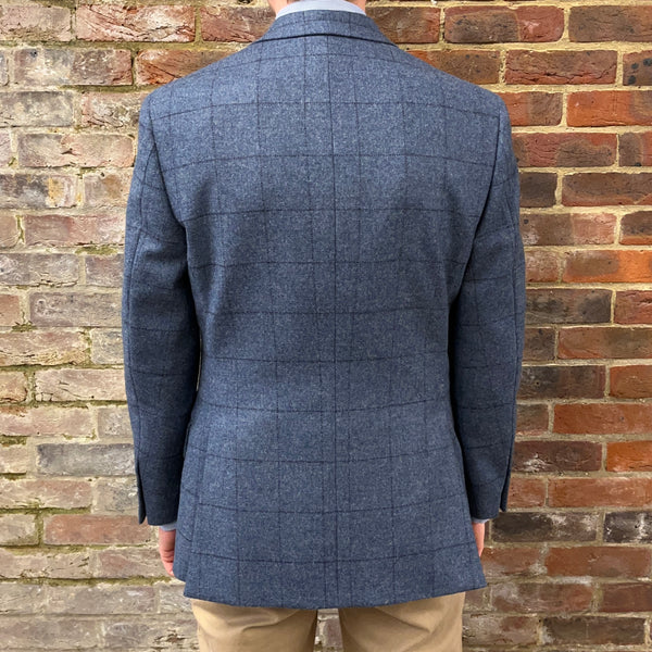 Regent - Two-Button Jacket - 'Max' - Blue Wool Tweed Overcheck