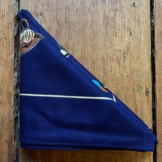 Regent - Cotton Hanky - Bandana - Navy with Country Birds