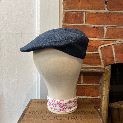 Regent - Flat Cap - Petrol Blue Herringbone Tweed