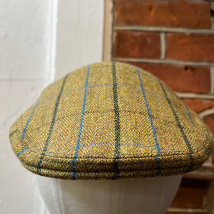 Regent - Flat Cap - Green Tweed with Dark Green and Sky Blue Overcheck