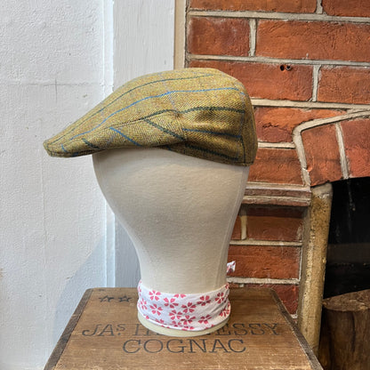 Regent - Flat Cap - Green Tweed with Dark Green and Sky Blue Overcheck