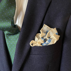 Regent - Wool & Silk Pocket Square - Cream with Blue Houndstooth