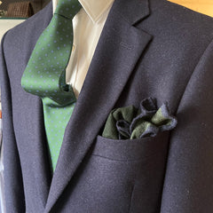 Regent - Wool Pocket Square - Green with Navy Edging