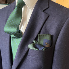 Regent - Wool Pocket Square - Navy with Pheasants