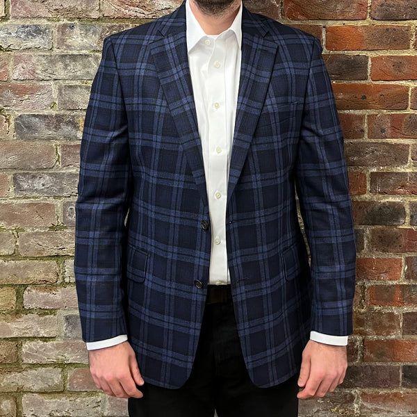 Regent -  'The Toad' Jacket - Navy with Light Blue and Black Overcheck - Two Button