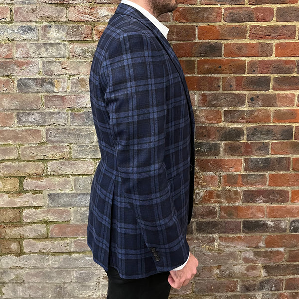 Regent -  'The Toad' Jacket - Navy with Light Blue and Black Overcheck - Two Button