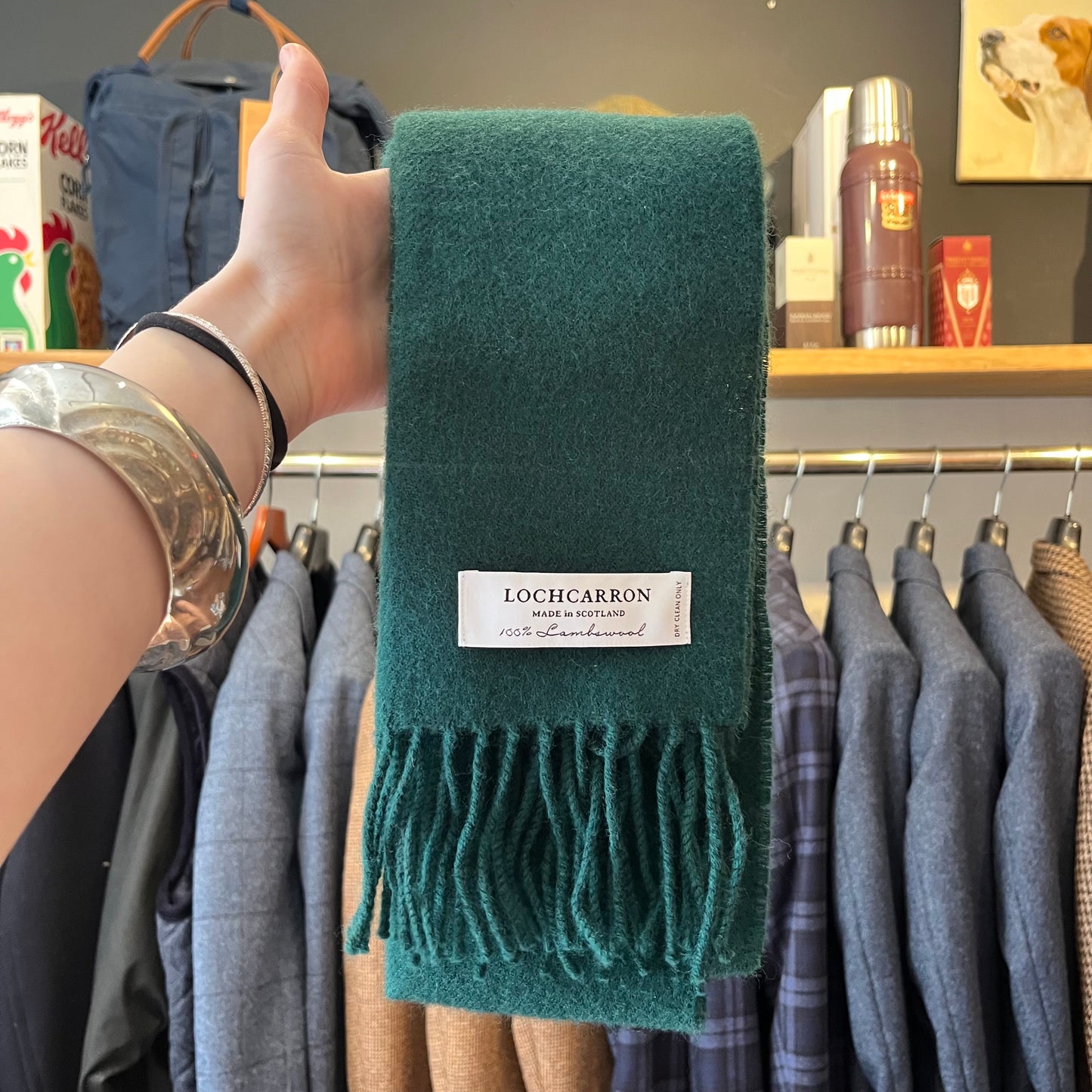 Lochcarron - Bowhill Bottle Green Plain Coloured Lambswool Scarf