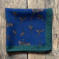 Regent - Wool Pocket Square - Navy with Pheasants