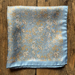 Amanda Christensen - Silk Pocket Square - Cornflower Blue with Spring Flowers