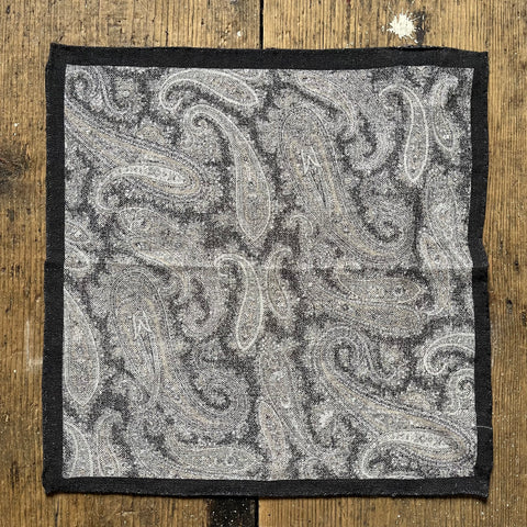 Amanda Christensen - Linen/Cotton Pocket Square - Paisley on Charcoal