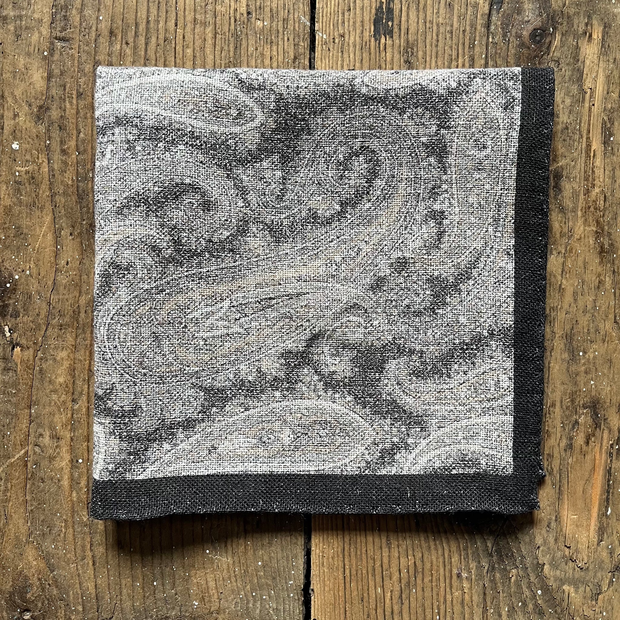 Amanda Christensen - Linen/Cotton Pocket Square - Paisley on Charcoal