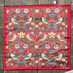 Regent - Cotton/Silk - Pocket Square - William Morris Liberty Print 'Strawberry Thief' Pattern - Red