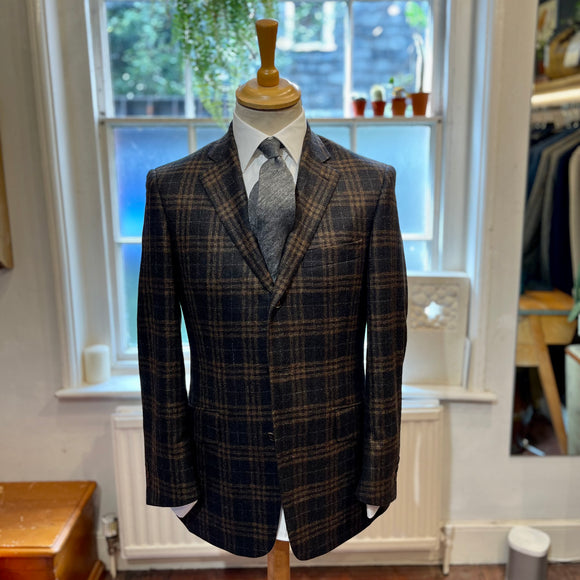 Regent - Two-Button Jacket - 'Riddler' - Brown Wool Tweed Overcheck