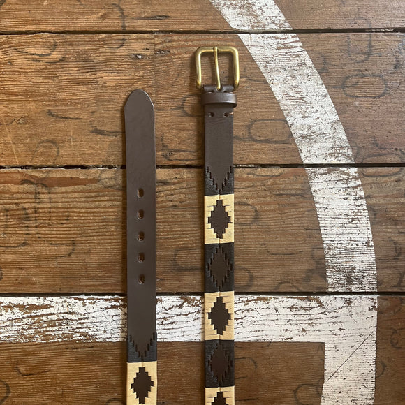 Polo Belt - Embroidered - Leather - Black & Cream