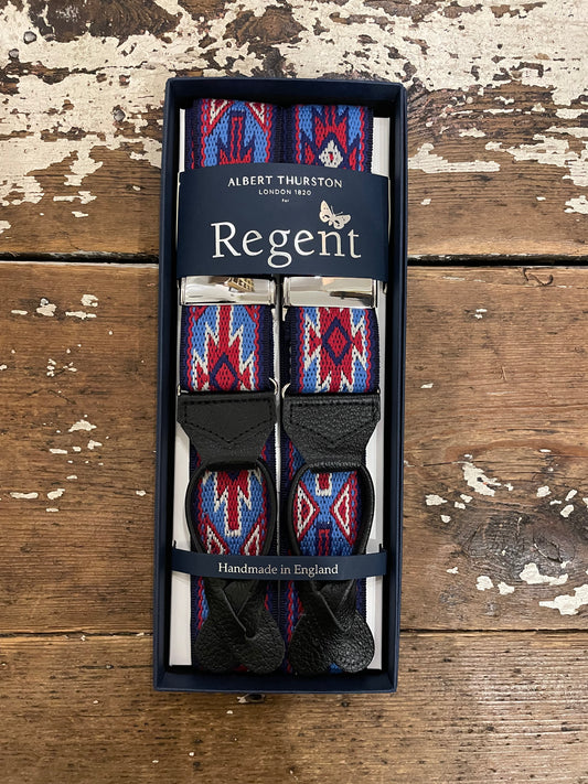 Albert Thurston x Regent - Braces - Aztec -Sky blue/Red/Cream