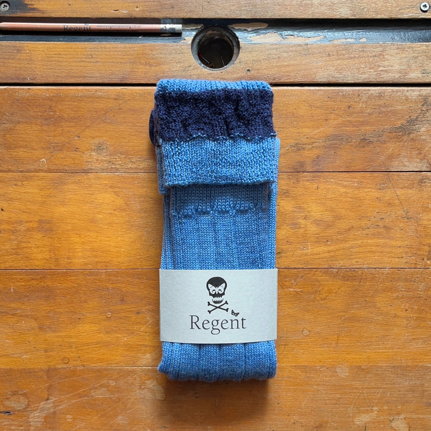 Baby blue wool mix ribbed boot sock