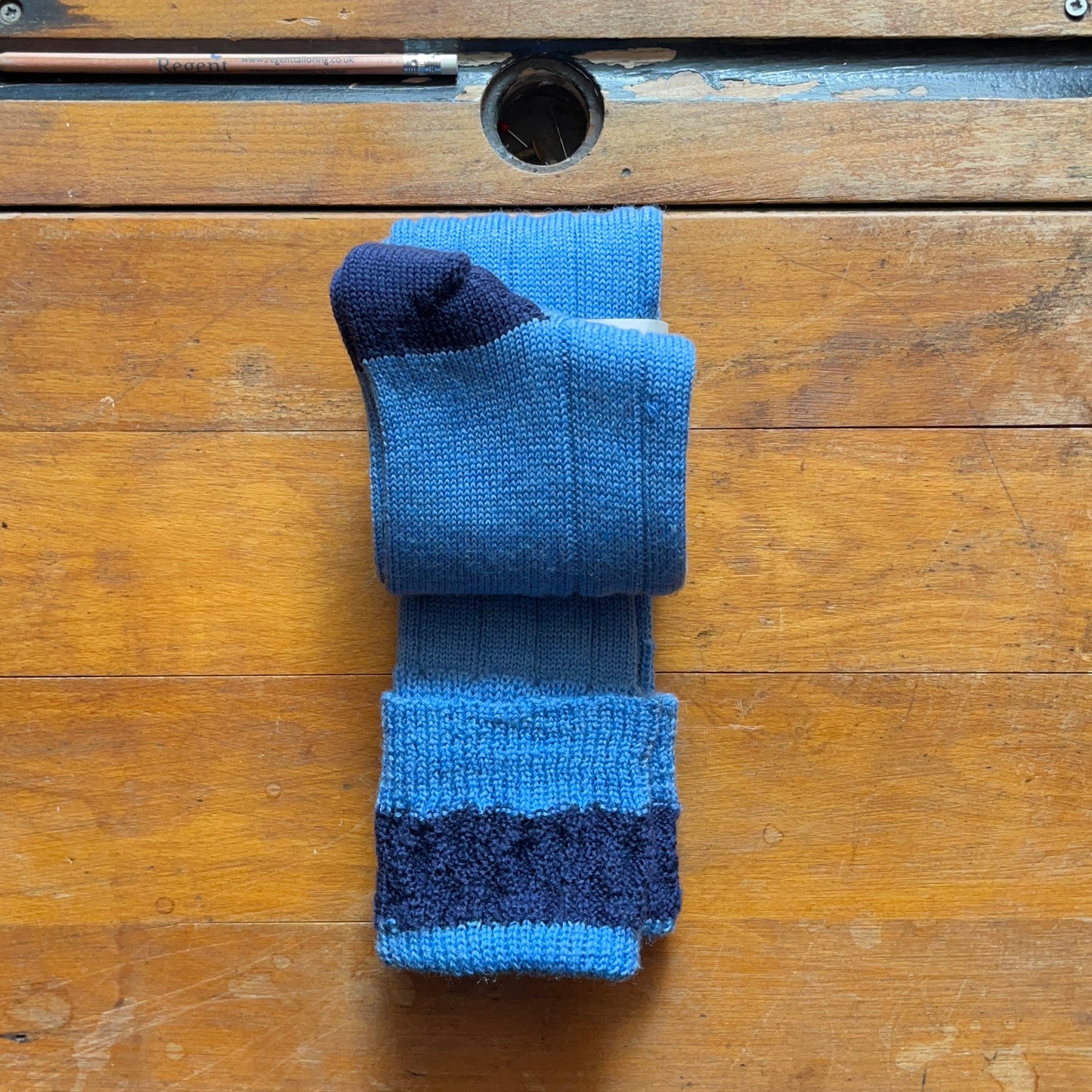 Baby blue wool mix ribbed boot sock - heel