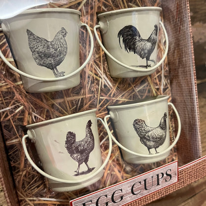 Tinware Egg Cup - Boxed set - White/ black Cockerel