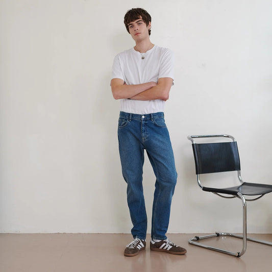stonewash mid fade straight leg jean
