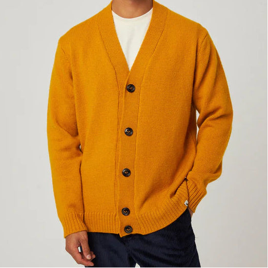 Peregrine Markers Stitch Cardigan in Honey Yellow, available at Regent Tailoring Salisbury UK - Instore or online web shop