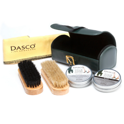 Regent Shoe Cleaning Kit and Brushes in Green Bridle Leather