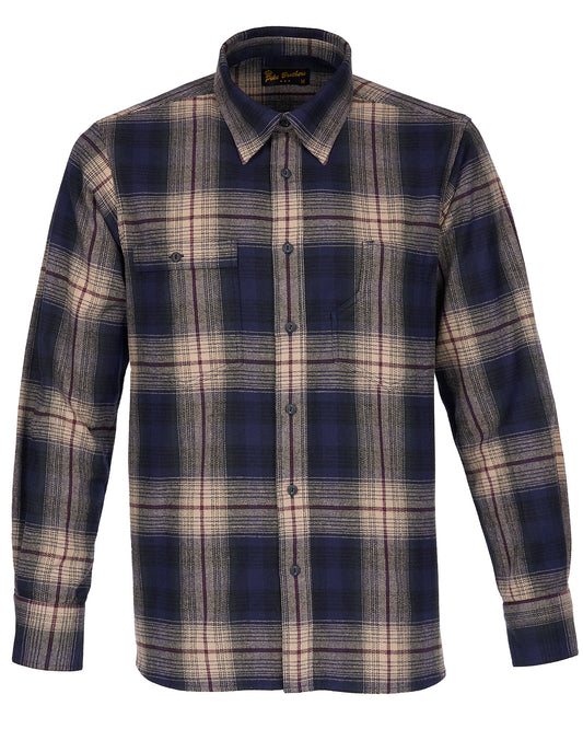 Pike Brothers Plaid shirt with blue and beige pattern, 100% cotton, sold at Regent Tailoring Salisbury