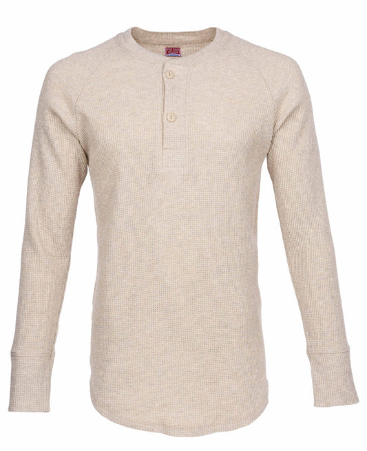 Pike Brothers Beige Waffle long-sleeve shirt, Crew neck with Buttons, sold in Regent Tailoring Salisbury