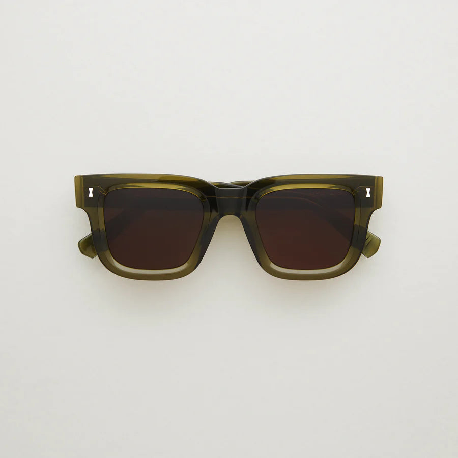 green acetate sunglasses, brown lenses large rectangular shape.