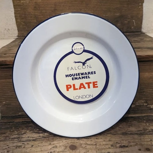 Classic white enamel plate with blue piping - 24cm