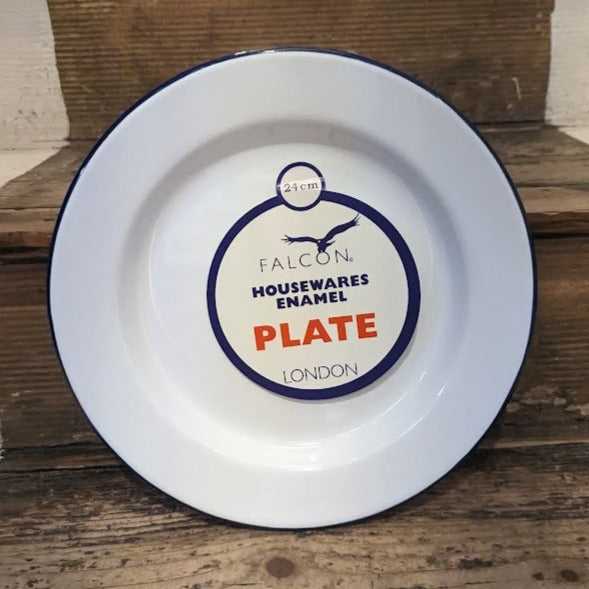 Classic white enamel plate with blue piping - 24cm