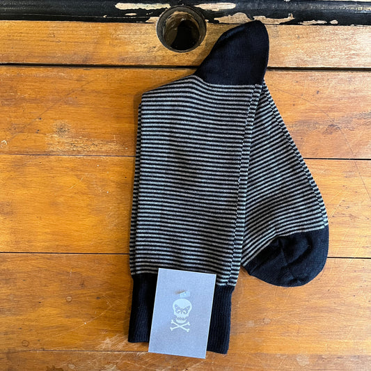 Regent - Fine Cotton Socks - Hoops - black and Grey