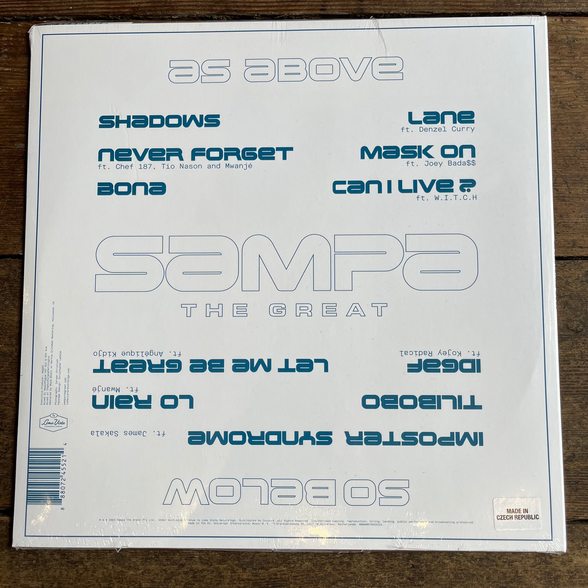 Back cover of a music album with text and branding