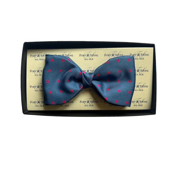 Regent - Silk Fixed Bow Tie - Spots - Blue/Pink