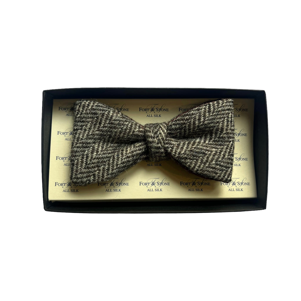 Regent - Tweed Bow Tie - Grey Large Herringbone