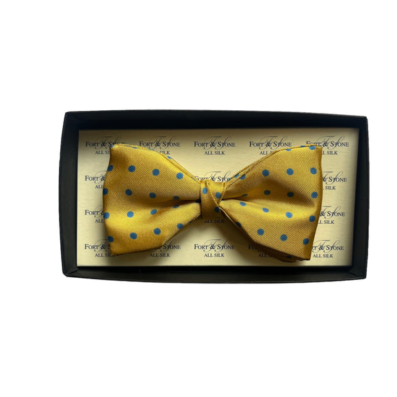 Regent - Silk Fixed Bow Tie - Spots - Yellow/Blue