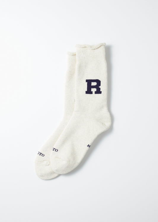 Navy R initial sock with contrast white 