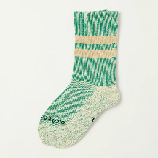 ROTOTO -Pile Stripe Marl Socks - Beige and Green