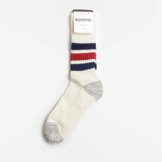 RoToTo - Coarse Ribbed Old-School Crew Socks – Navy/ Dark Red