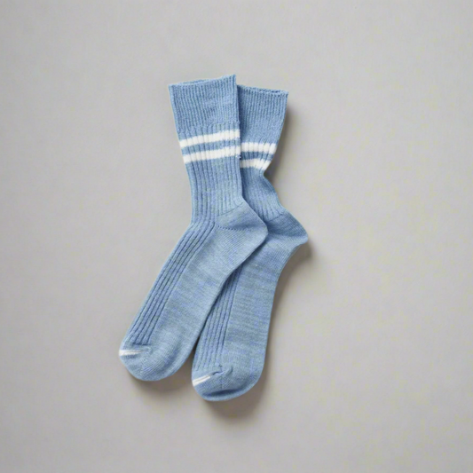 Blue socks with a white stripe 