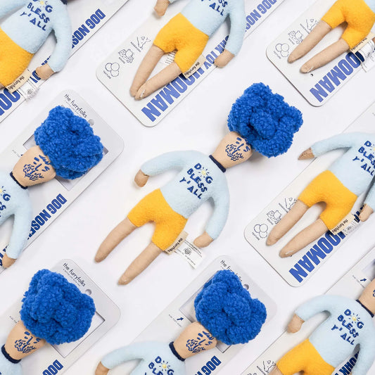 Blue hooman dog toy