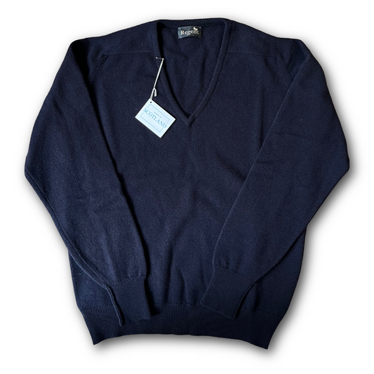 The Classic Regent 100% Geelong wool Jumpers V-neck in  classic Navy - available on Regent webstore or in store Salisbury UK