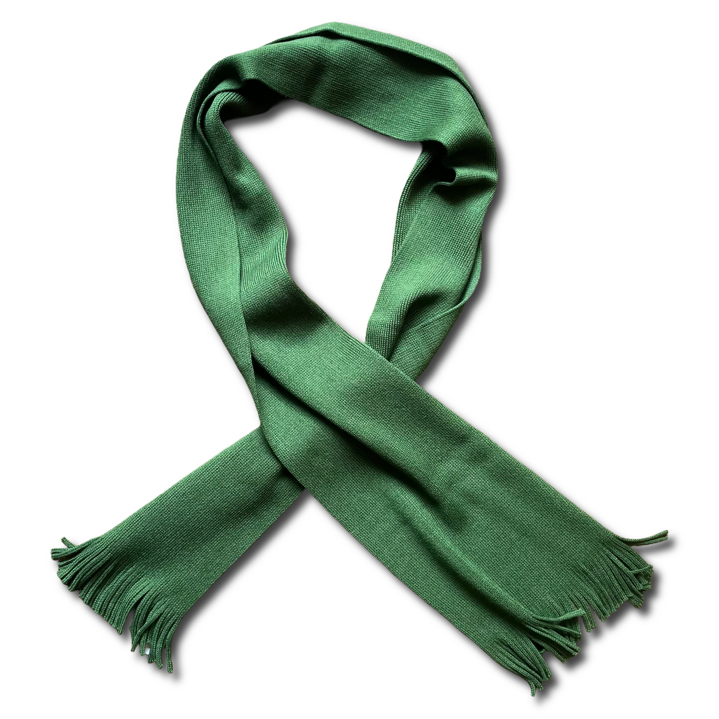 Green scarf with fringes on a white background