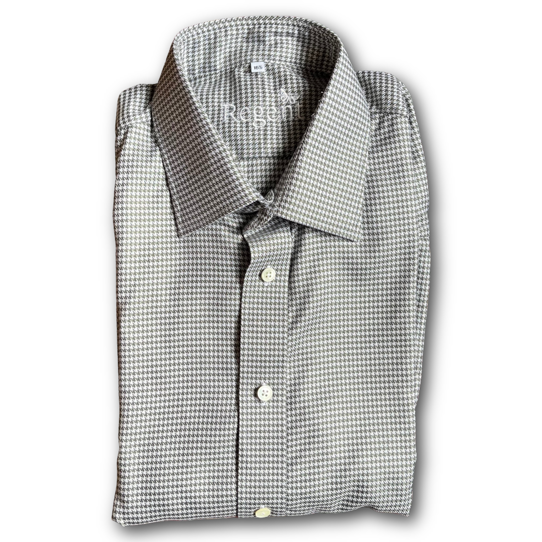 houndstooth cream and green shirt