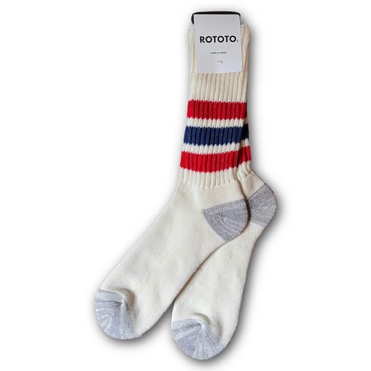 RoToTo - Coarse Ribbed Old-School Crew Socks – Red & Navy